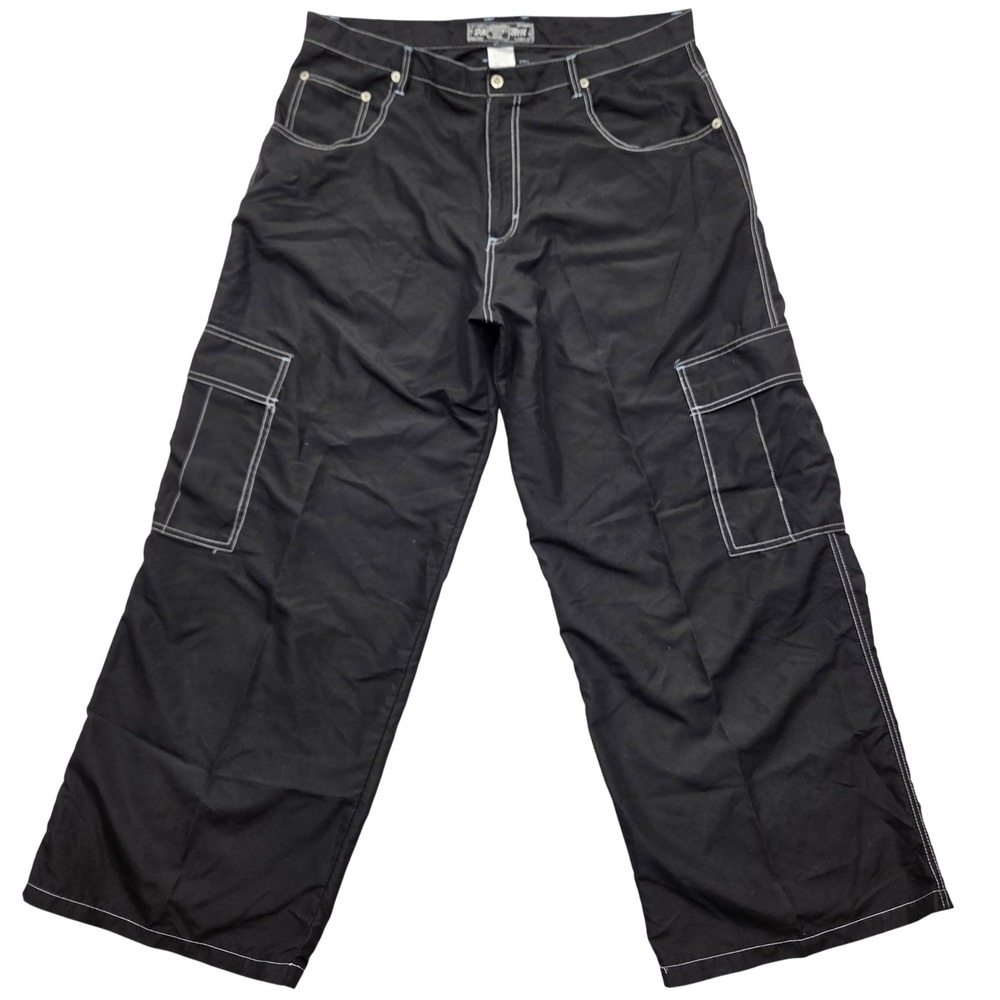 Kikwear Baggy Wide Leg‎ Cargo Pants Black Contrast Stitch Boombox Y2K Mens 40x31
